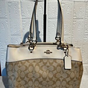 Coach Signature Brooke Carryall Tote in Khaki and Chalk